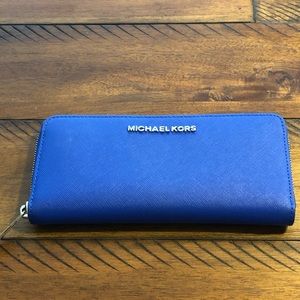 MK Electric Blue Continental Zip around Wallet